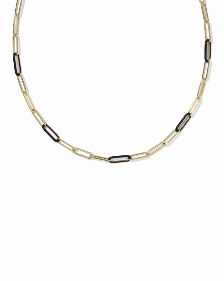 KENDRA SCOTT COURTNEY ENAMEL LINK AND CHAIN NECKLACE - GOLD BLACK ENAMEL