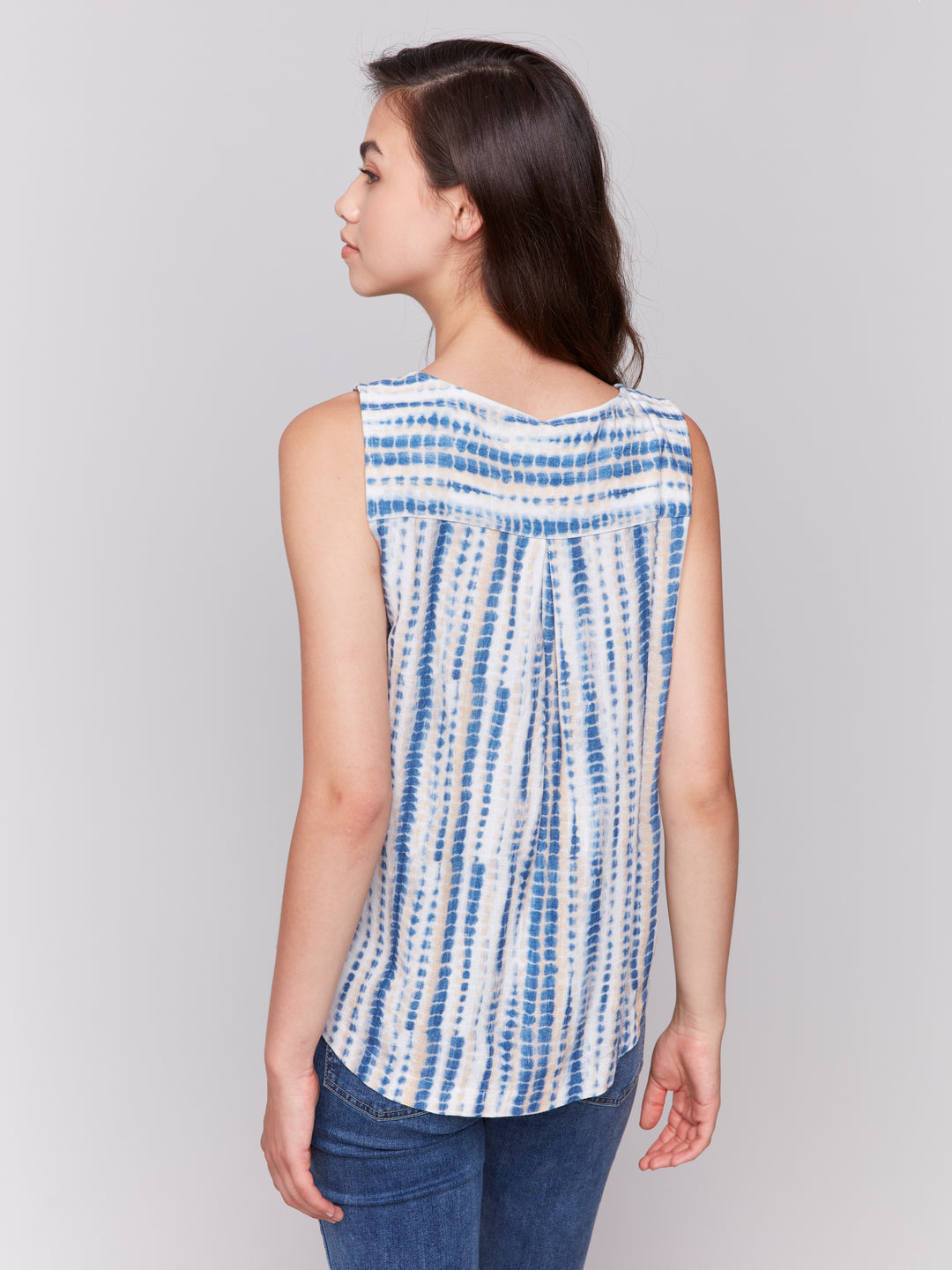 PRINTED SLEEVELESS CREW NECK WOVEN TOP - BEACH