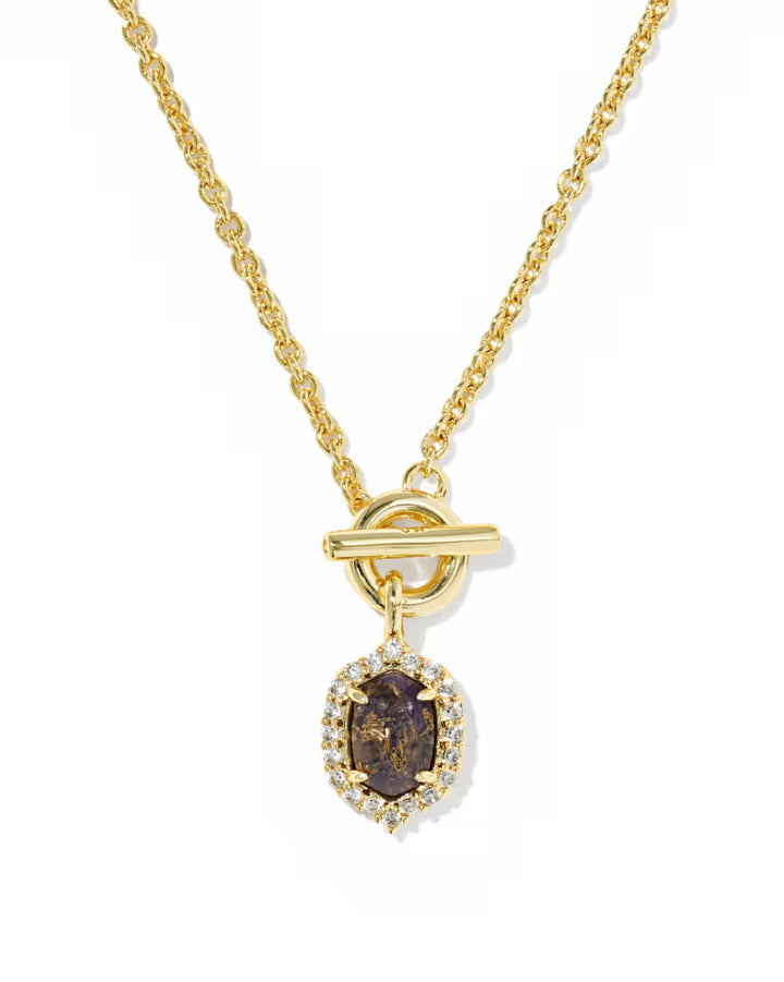KENDRA SCOTT DAPHNE CRYSTAL FRAME TOGGLE NECKLACE - GOLD BRONZE VEINED AMETHYST
