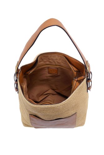 STRAW TOP ZIP HOBO BAG - NATURAL