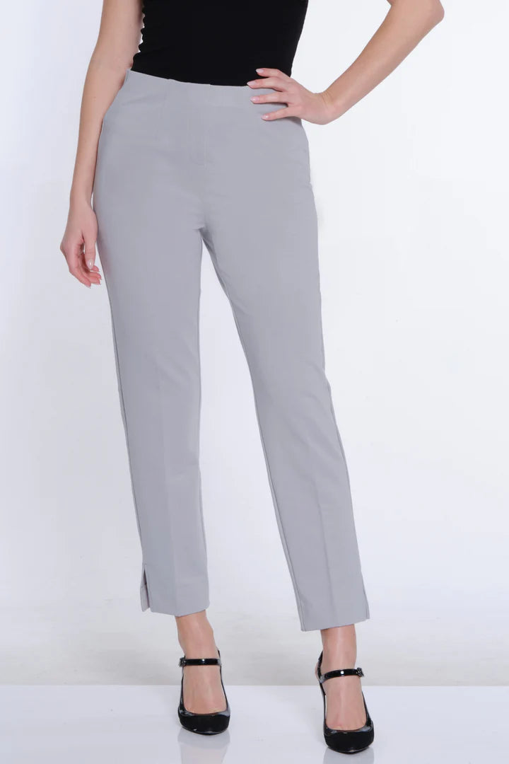 ELASTIC NO WAIST FAUX ZIP ANKLE PANT - SKY GREY