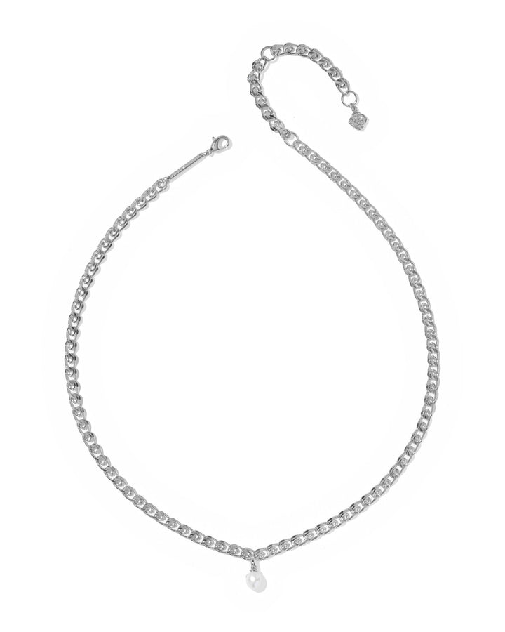 KENDRA SCOTT OAKLAND PEARL SHORT PENDANT NECKLACE - SILVER FRESHWATER CULTURED PEARL