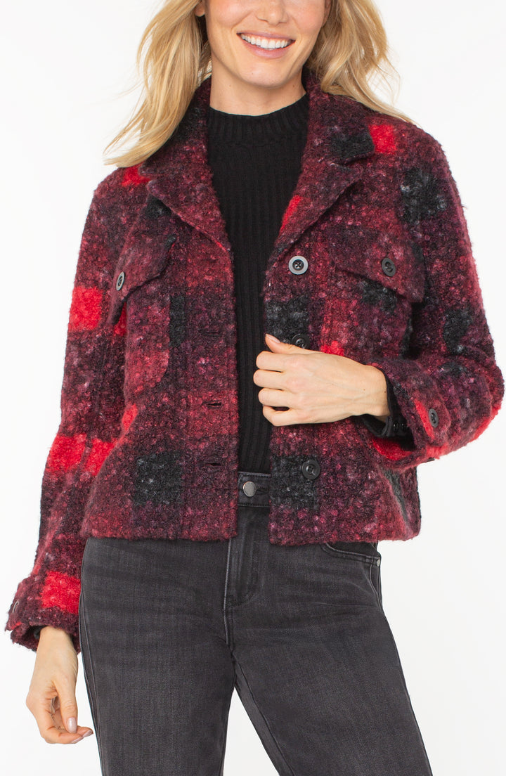 BUTTON FRONT BOXY SHACKET - RED/BLACK PLAID