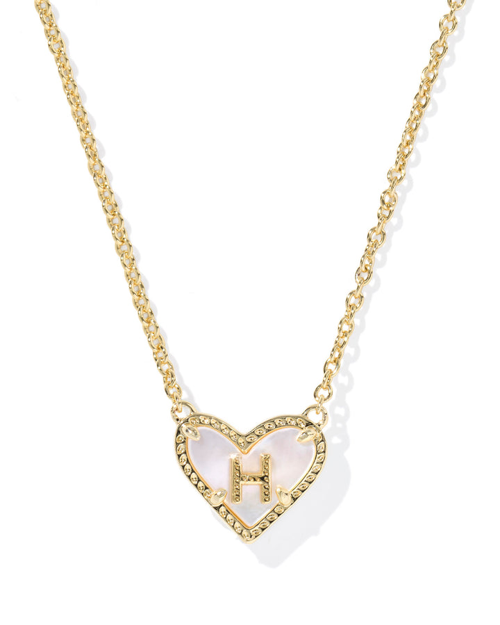 KENDRA SCOTT HEART LETTER H SHORT PENDANT NECKLACE - GOLD IVORY MOP