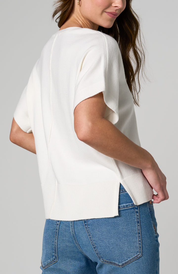 DOLMAN SHORT SLEEVE POPOVER SWEATER W/STEP - WHIPPED CREAM