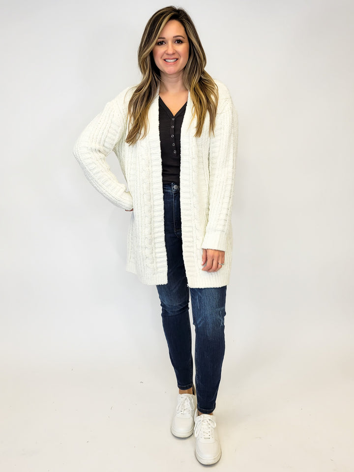 SOLID TWIST KNIT CARDIGAN, IVORY