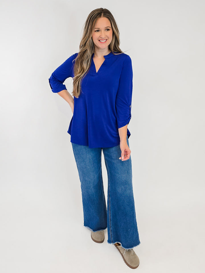DEAR SCARLETT LIZZY 3/4 SLEEVE SOLID TOP - ROYAL BLUE