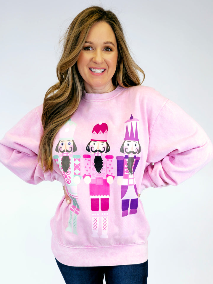 NUTCRACKER TRIO HOLIDAY SWEATSHIRT - LIGHT PINK