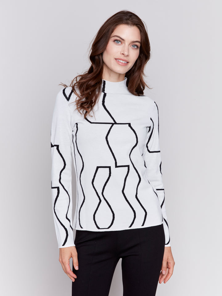 GUTSY KNIT REVERSIBLE MOCK NECK SWEATER - BLACK/CREAM