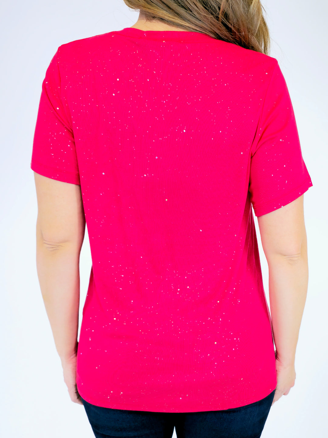 SHORT SLEEVE OLIVIA TEE - RED SPARKLE