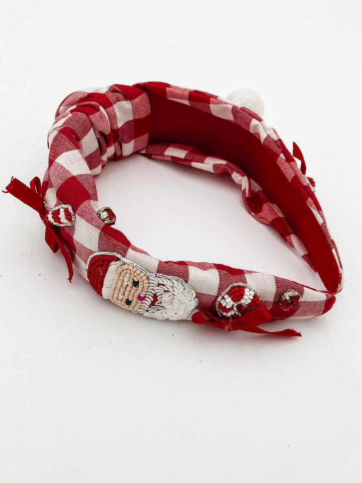 CHECKER SANTA HEADBAND - RED/WHITE