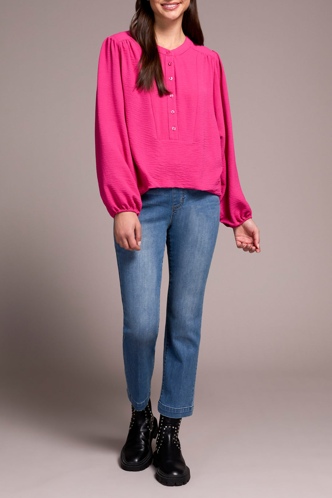 LONG SLEEVE BLOUSE W/FOLDED HEM - CHERRY PINK