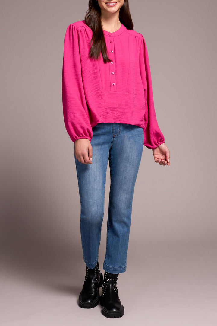 LONG SLEEVE BLOUSE W/FOLDED HEM - CHERRY PINK