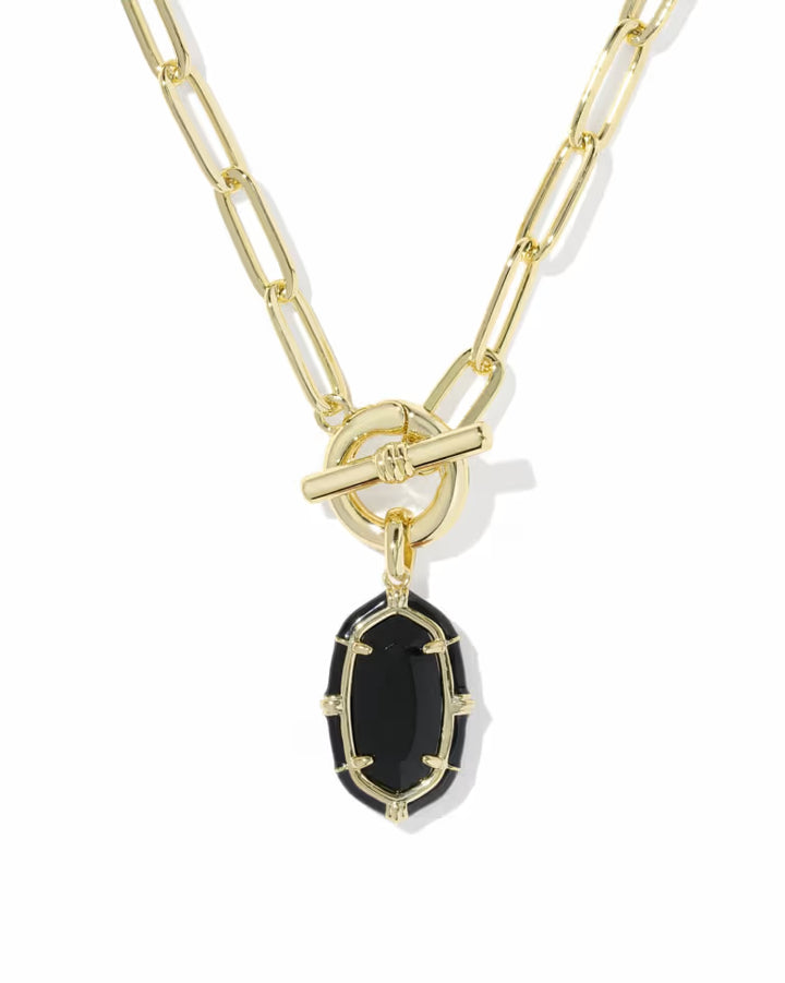 KENDRA SCOTT ELISA ENAMEL LINK AND CHAIN NECKLACE - GOLD BLACK AGATE