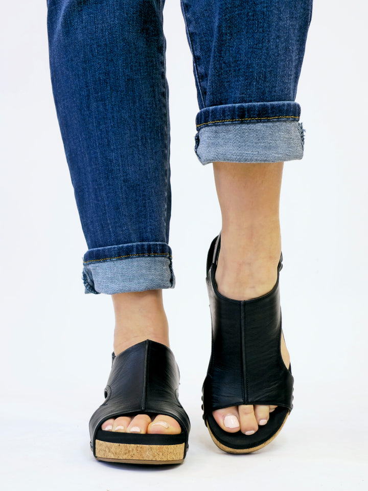 CORKY'S VOLTA II WEDGE SANDALS - BLACK SMOOTH