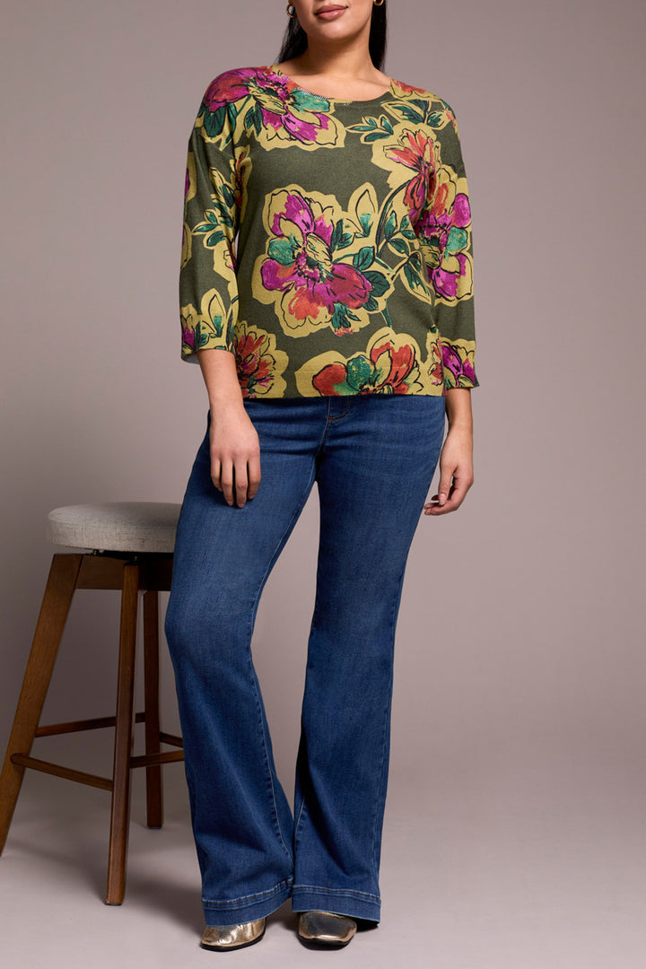 SOFT YARN 3/4 SLEEVE CREW NECK SWEATER - CHIVE