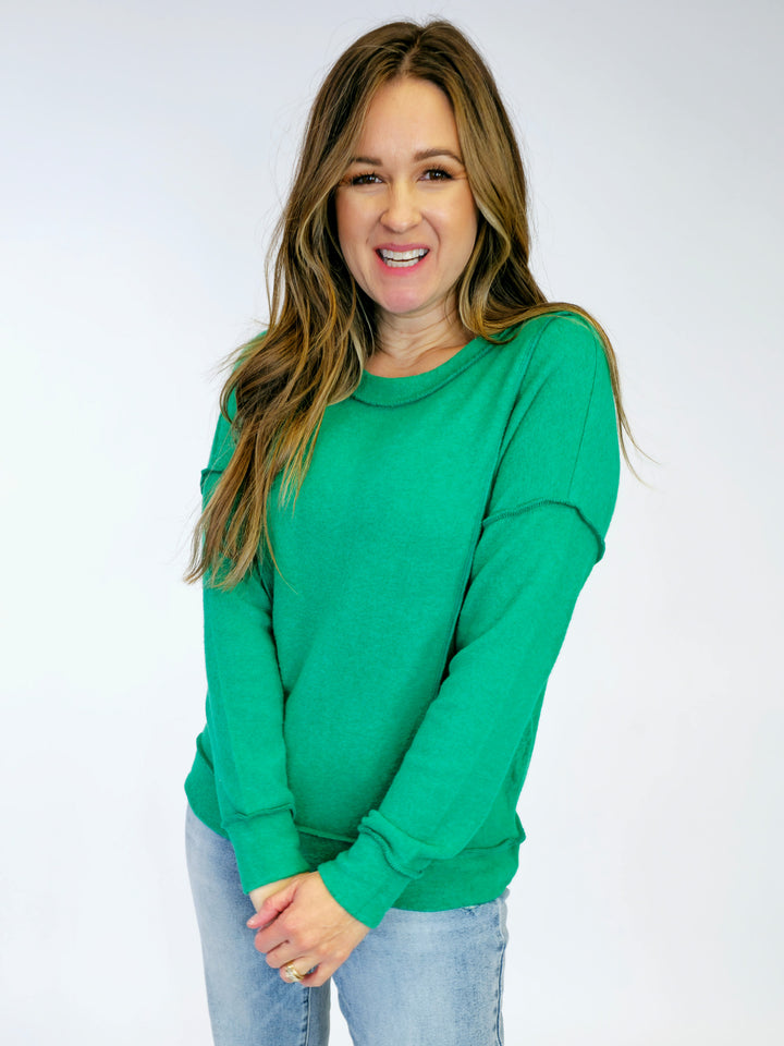 BRUSHED DROP SHOULDER SWEATER - KELLY GREEN