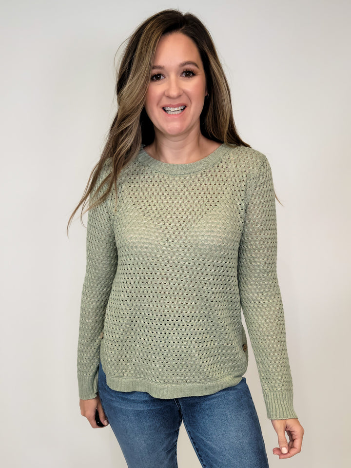SWEATER SIDE BUTTON LONG SLEEVE KNIT - SAGE