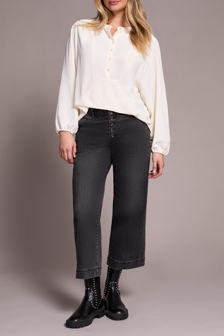 LONG SLEEVE BLOUSE W/FOLDED HEM - EGGSHELL
