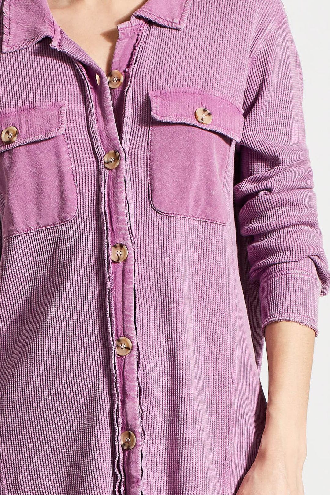 COTTON BUTTON UP SHACKET - GRAPE