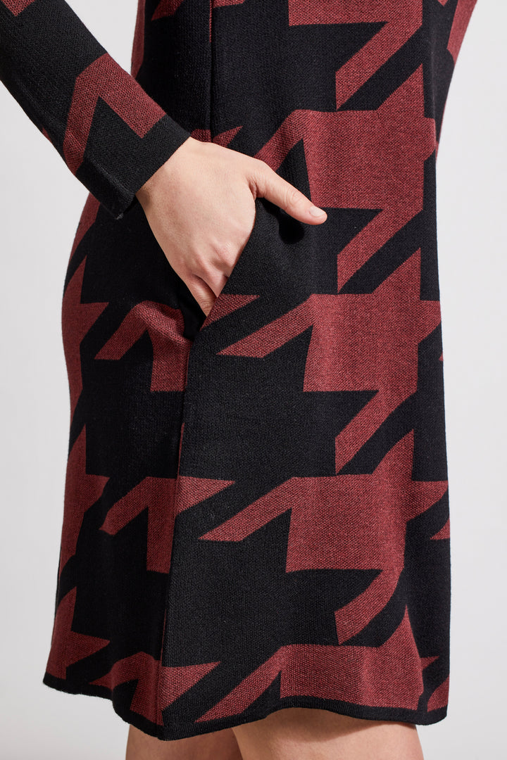 FUNNEL NECK JACQUARD SWEATER DRESS - RUM