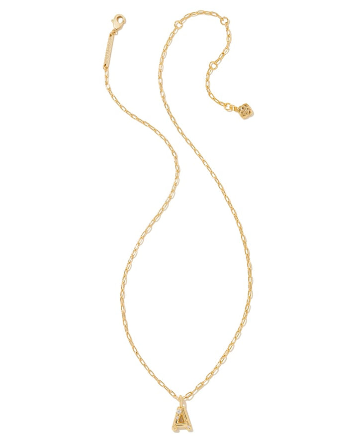 CRYSTAL LETTER A SHORT PENDANT INITIAL NECKLACE - GOLD WHITE CZ