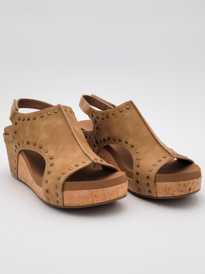 CORKY'S CARLEY STUDDED WEDGE SANDAL - TAUPE