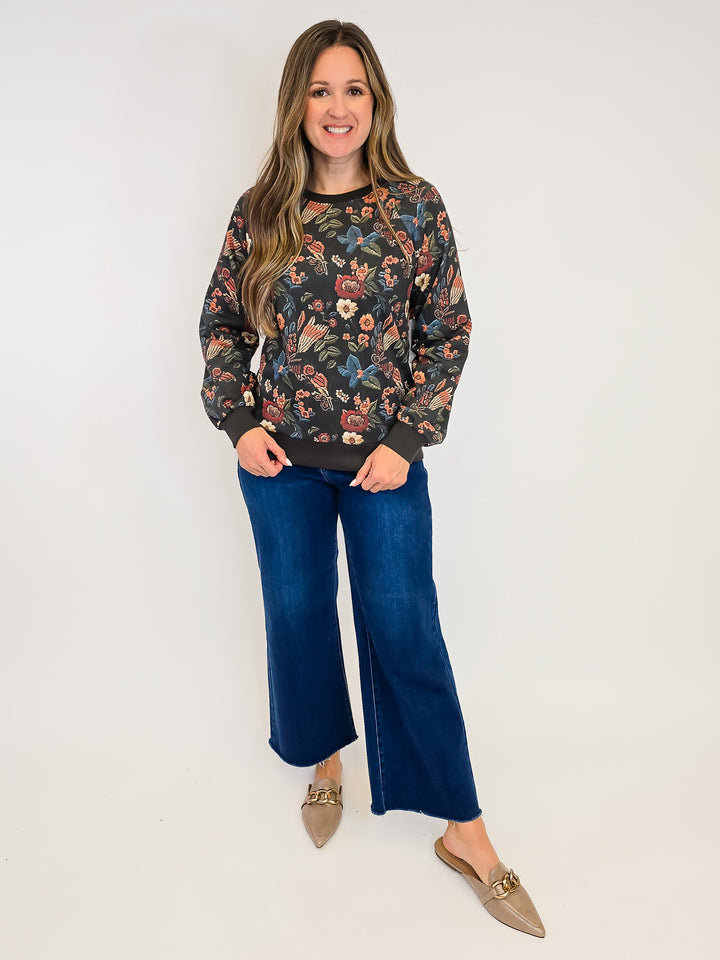 FLORAL PRINTED SWEATSHIRT - CHARCOAL