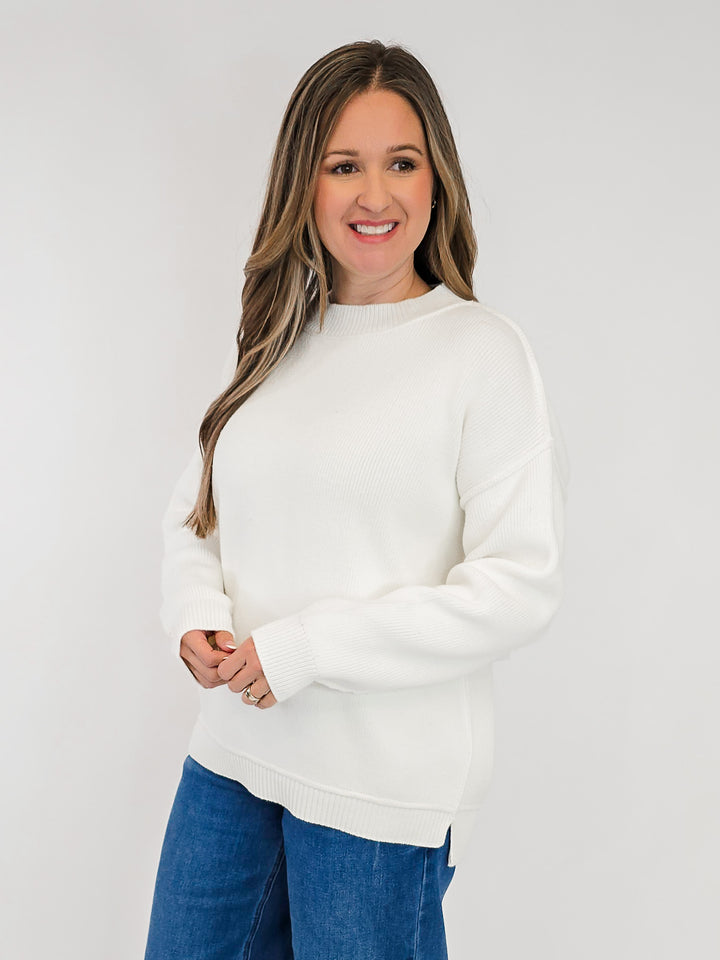 SOLID LONG SLEEVE KNIT PULLOVER SWEATER - IVORY