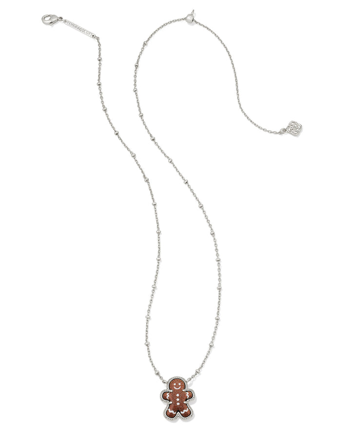 KENDRA SCOTT GINGERBREAD SHORT PENDANT NECKLACE - SILVER BROWN GOLDSTONE