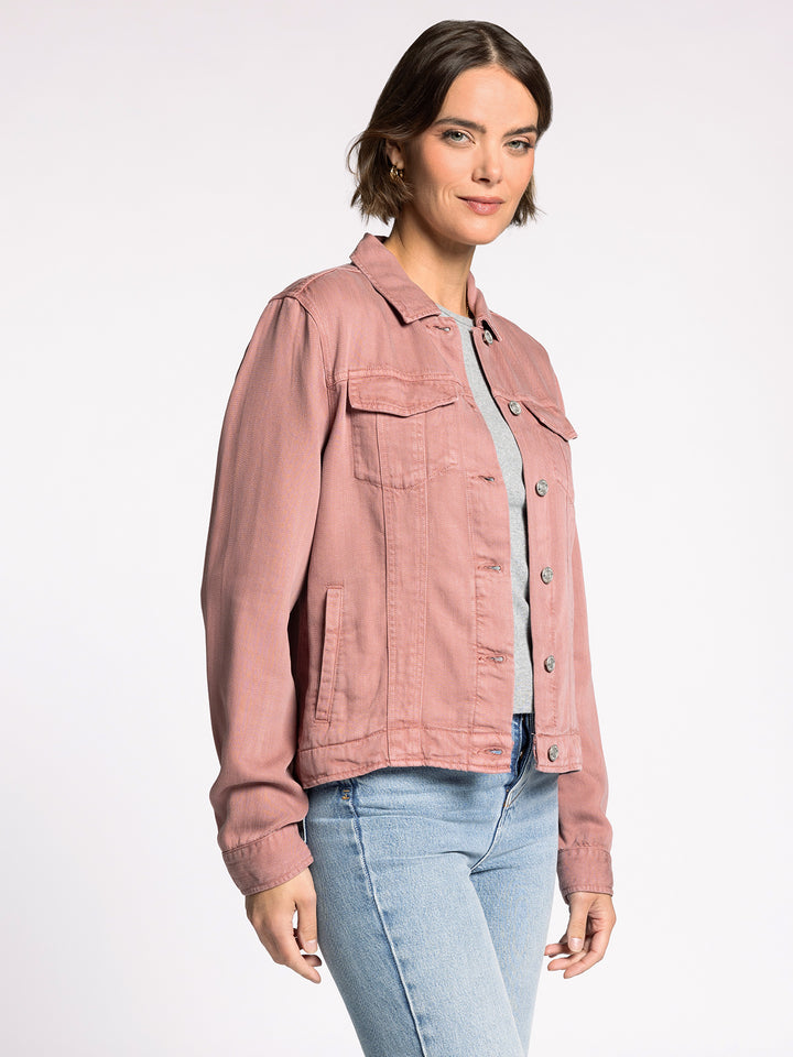 LONG SLEEVE BUTTON FRONT JACKIE JACKET - WASHED ROSE
