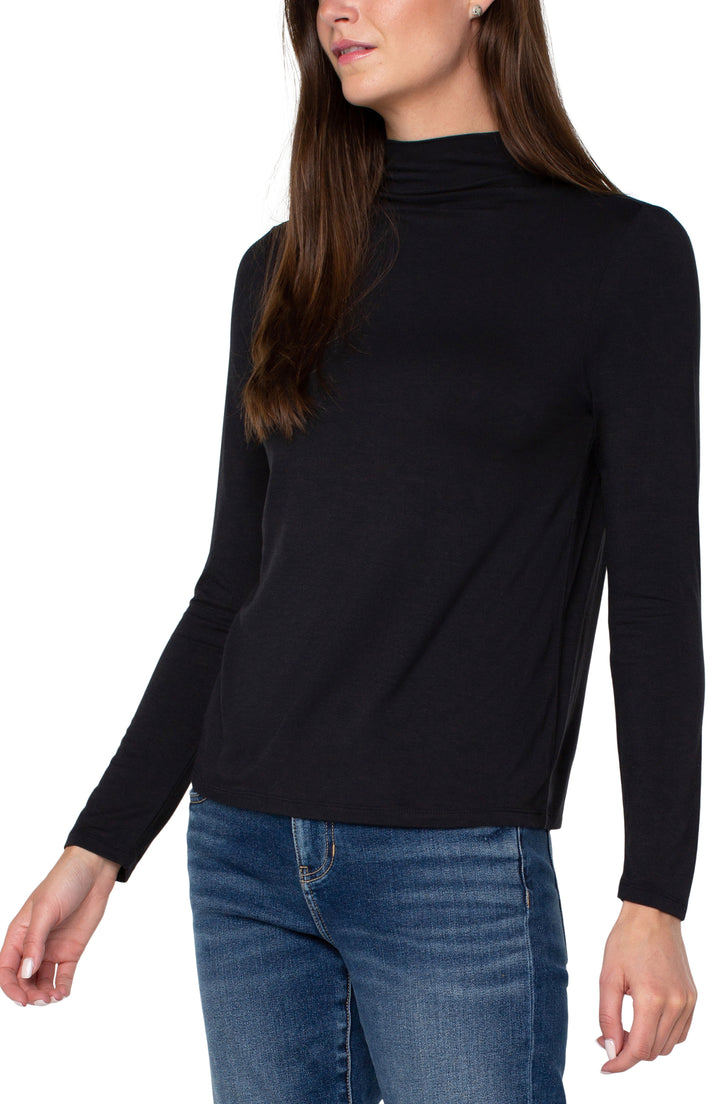 LONG SLEEVE MOCK NECK KNIT TOP - BLACK