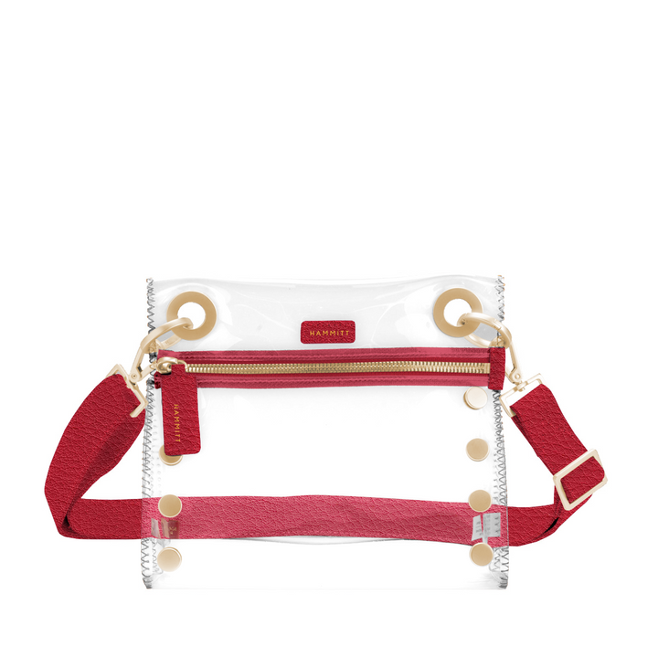 HAMMITT TONY SMALL CLEAR HANDBAG - POPPY RED/BRUSHED GOLD