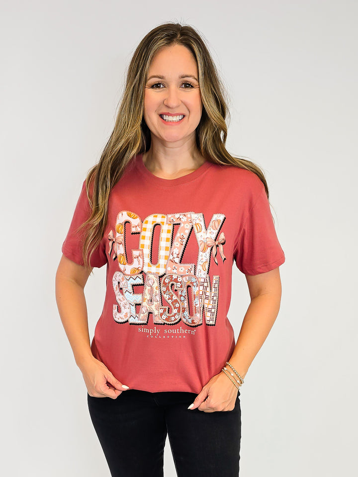 SIMPLY SOUTHERN SS COZY SEASON TEE - MAPLE