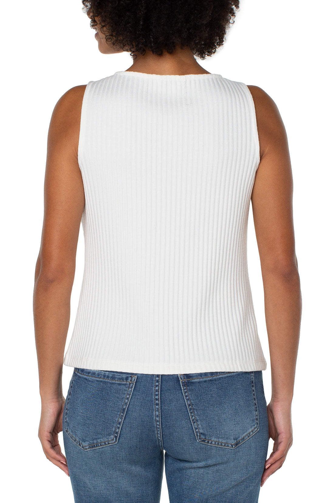 SLEEVELESS BOAT NECK RIB KNIT TOP - SNOW