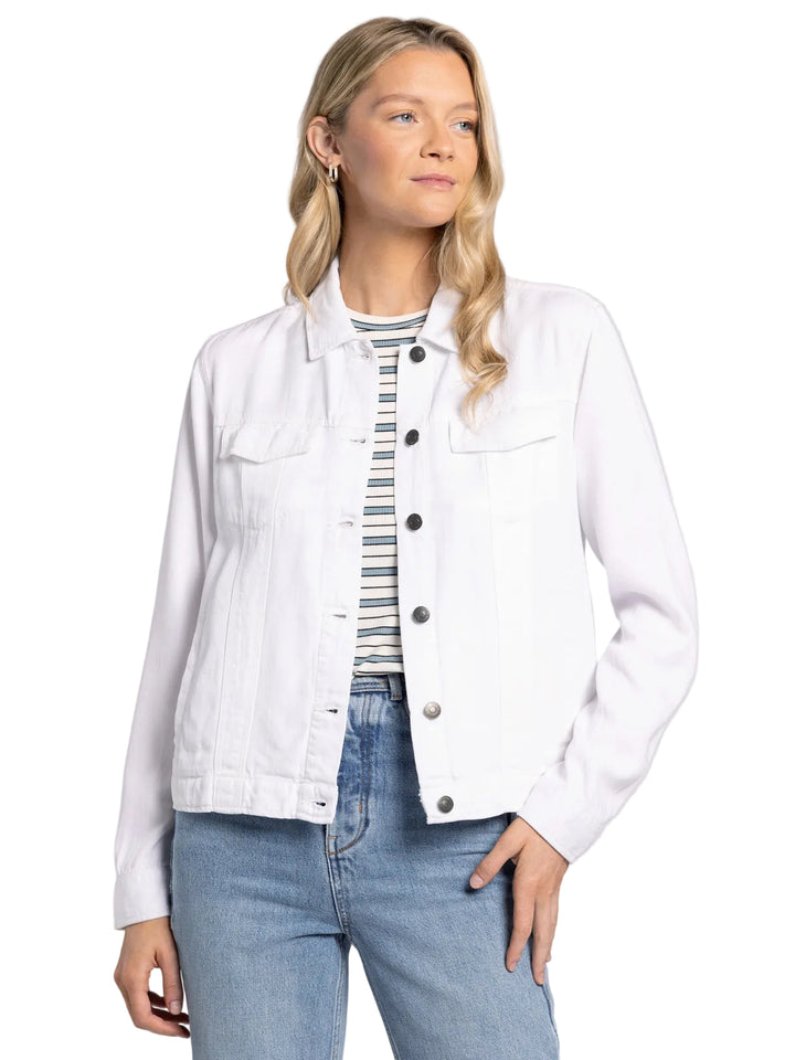 LONG SLEEVE BUTTON FRONT JACKIE JACKET - WHITE