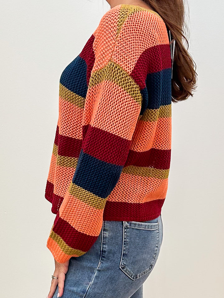 OPEN KNIT MULTI COLOR SWEATER - APRICOT