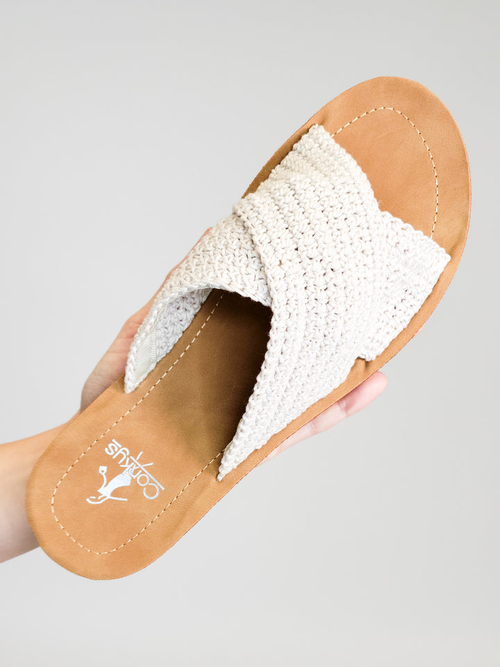 CORKY'S DIG IT MACRAME SLIDE SANDAL - IVORY