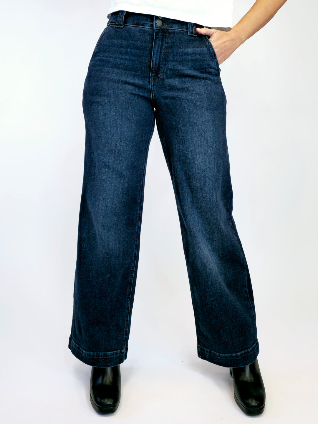 JUDY BLUE HIGH WAIST WIDE LEG JEANS - DARK - INSEAM 32"