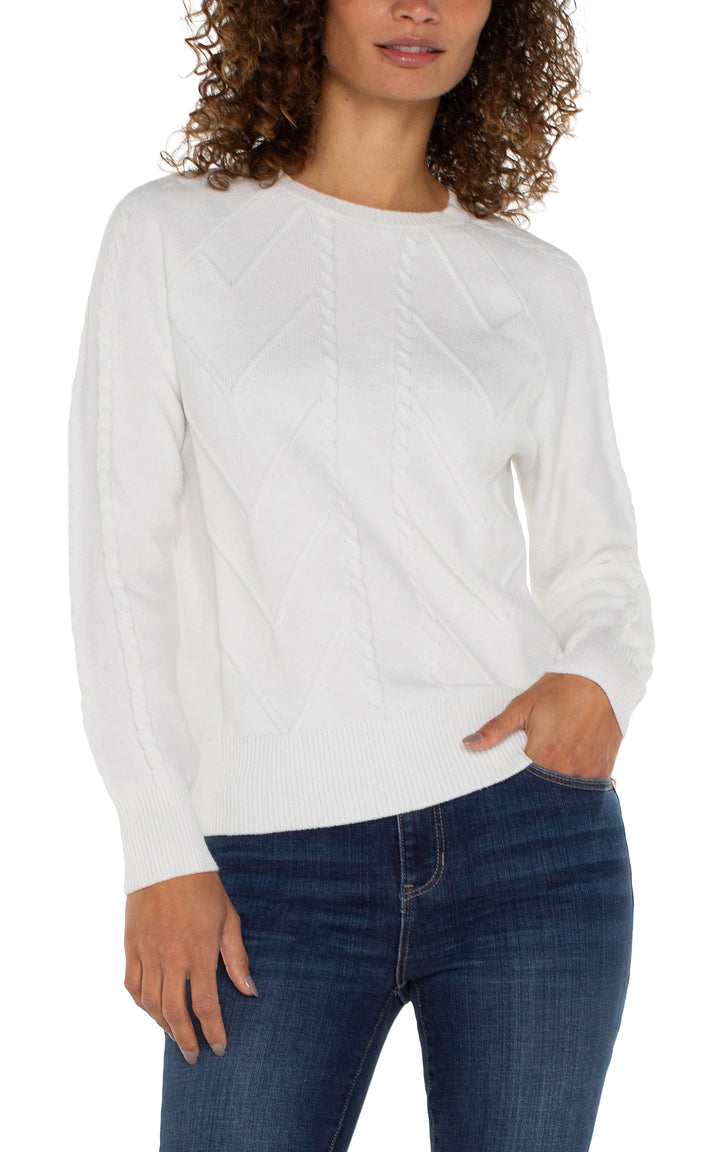 LONG SLEEVE CREW NECK RAGLAN SWEATER - PORCELAIN