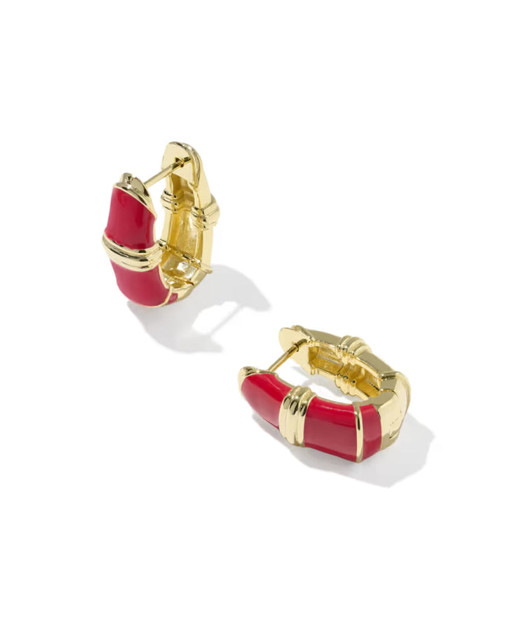 KENDRA SCOTT COURTNEY ENAMEL HUGGIE EARRINGS - GOLD RED ENAMEL