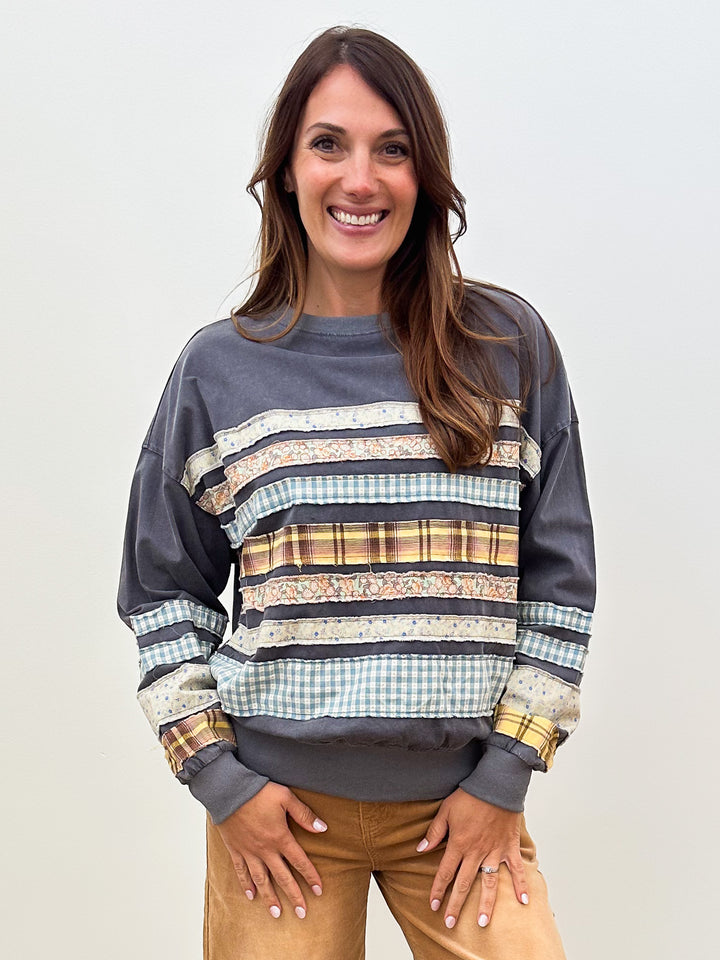LONG SLEEVE MIXED PATCH TERRY PULLOVER - ASH