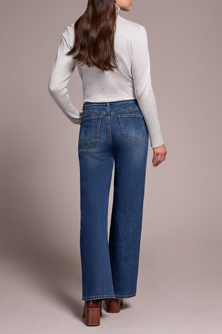 SOPHIA CURVY HUGGING WIDE JEANS - ANTIQUE BLUE