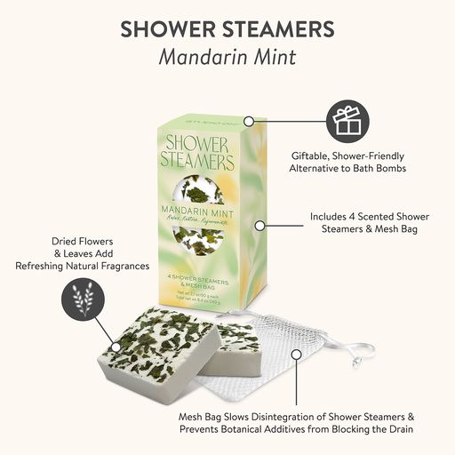 SHOWER STEAMERS (4) W/MESH BAG - MANDARIN MINT