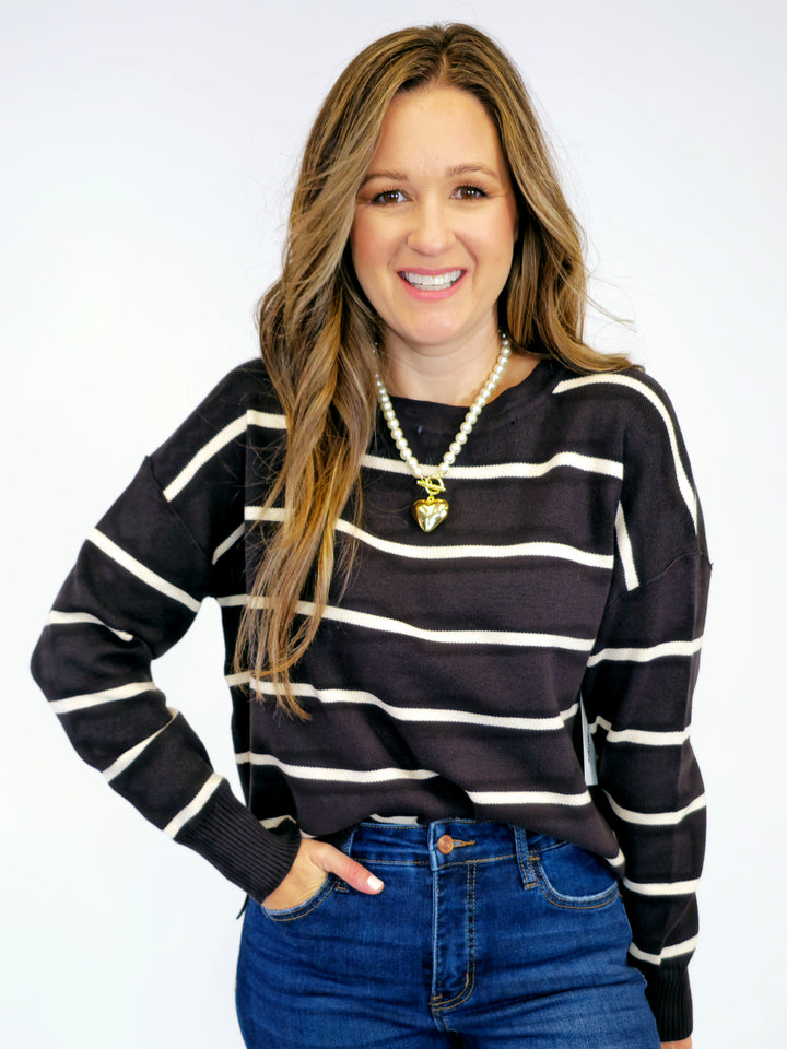 BOXY STRIPED SWEATER - CHARCOAL