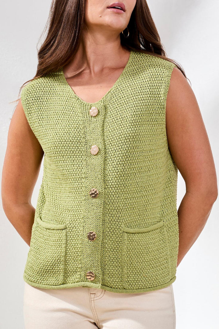 SWEATER VEST W/FANCY BUTTONS - KIWI ZEST