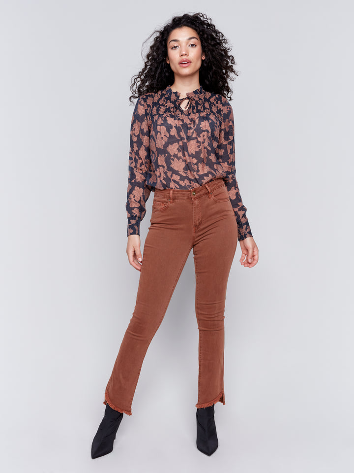 COLORED ASYMMETRICAL LEG PANTS - TERRACOTTA