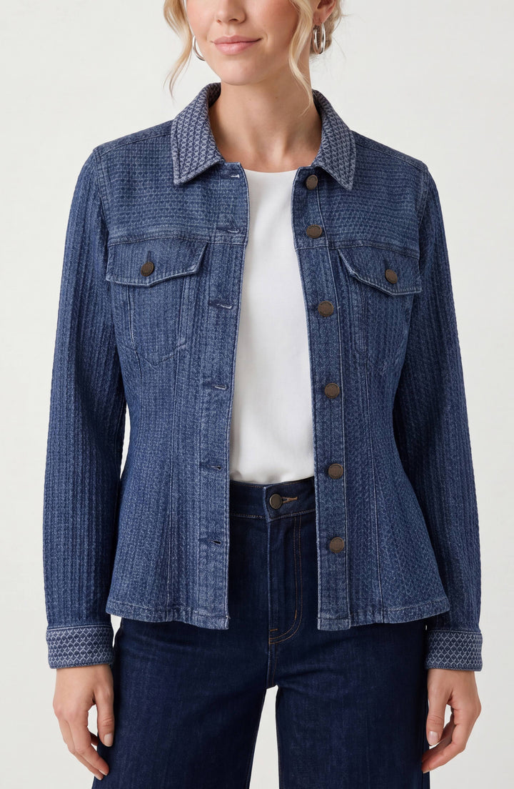 FIT AND FLARE TRUCKER JACKET - BLUE DORIS