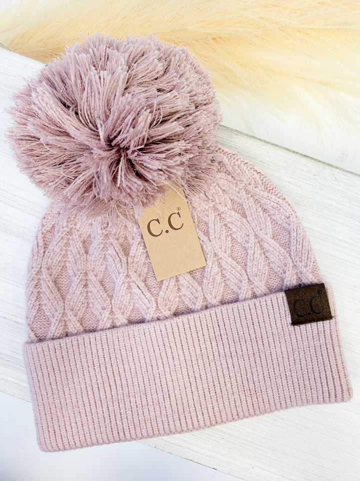 LUREX CABLE POM BEANIE, ROSE