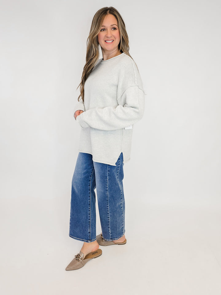 LONG SLEEVE INSIDE OUT ROLL NECK PULLOVER - MELANGE GREY